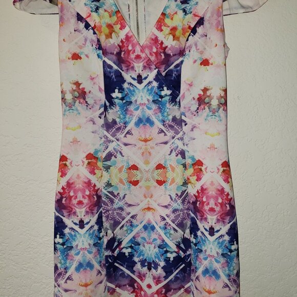 Xenia Boutique US 4 Cap Sleeve Watercolor Mini Dress - Picture 2 of 5